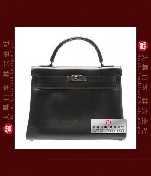 HERMES SO-BLACK KELLY 32 (Pre-owned) - Retourne, Black, Box calf leather, Black hardware